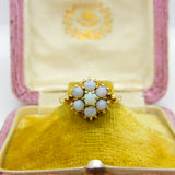 9ct Yellow Gold Natural Opal Floral Cluster Ring 1968 London Vintage