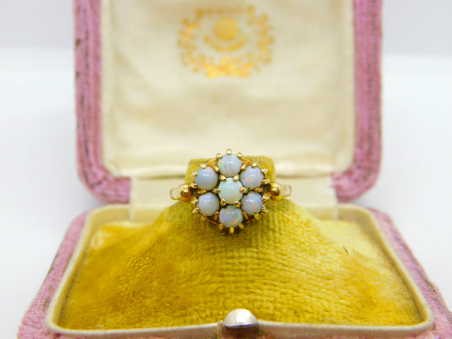 9ct Yellow Gold Natural Opal Floral Cluster Ring 1968 London Vintage