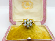 9ct Yellow Gold Natural Opal Floral Cluster Ring 1968 London Vintage