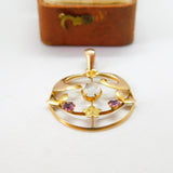 Edwardian 9ct Yellow Gold, Moonstone & Amethyst Lavalier Drop Pendant c1910