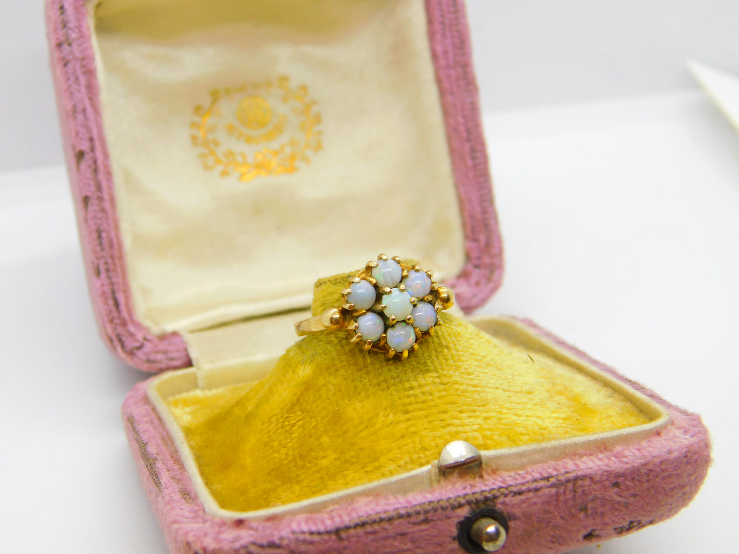 9ct Yellow Gold Natural Opal Floral Cluster Ring 1968 London Vintage