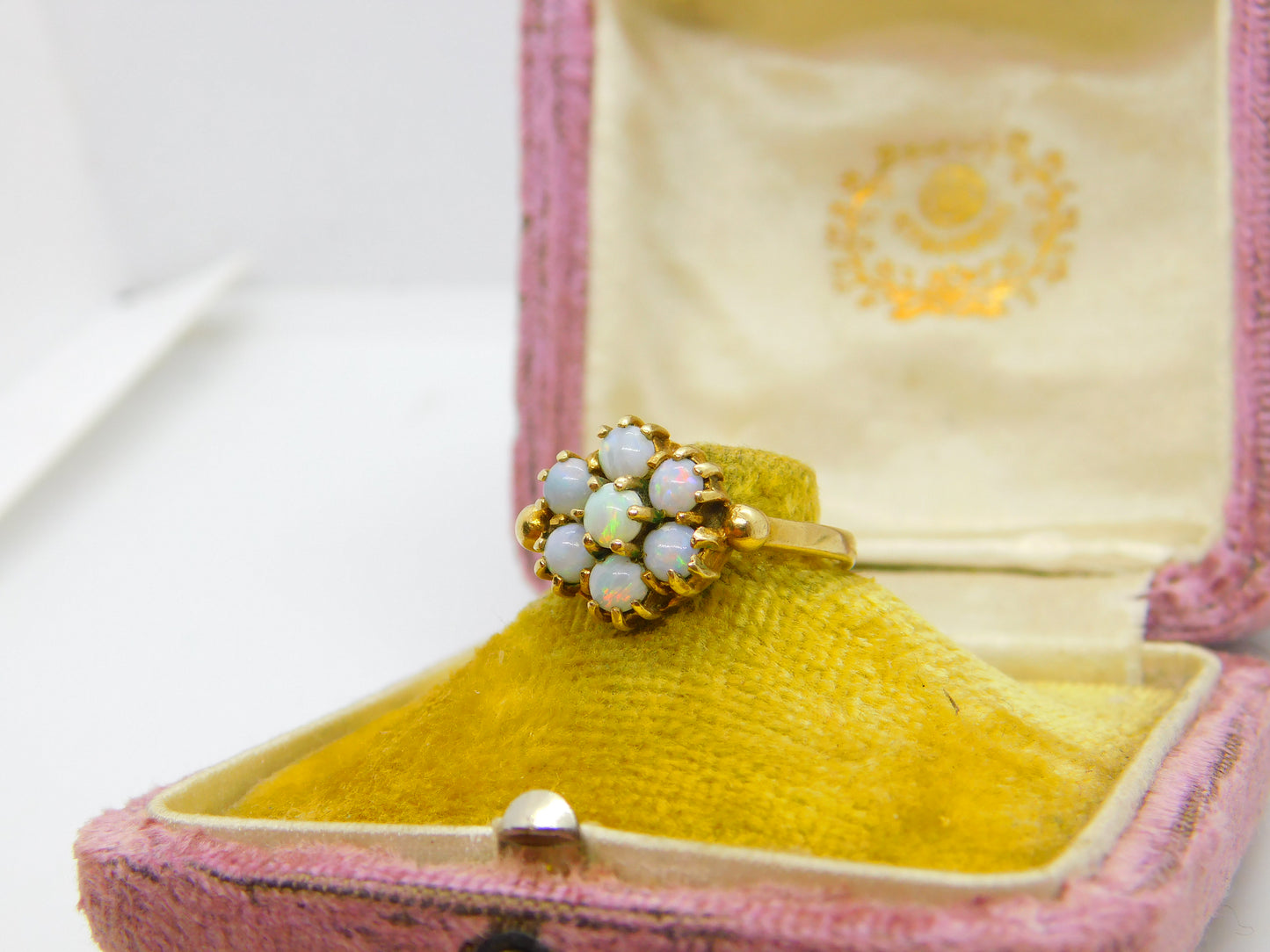 9ct Yellow Gold Natural Opal Floral Cluster Ring 1968 London Vintage