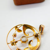 Edwardian 9ct Yellow Gold, Moonstone & Amethyst Lavalier Drop Pendant c1910