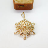 Edwardian 9ct Yellow Gold Seed Pearl Set Starburst Drop Pendant c1910 Antique