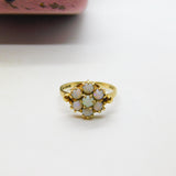 9ct Yellow Gold Natural Opal Floral Cluster Ring 1968 London Vintage