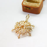 Edwardian 9ct Yellow Gold Seed Pearl Set Starburst Drop Pendant c1910 Antique