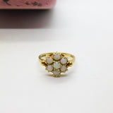 9ct Yellow Gold Natural Opal Floral Cluster Ring 1968 London Vintage