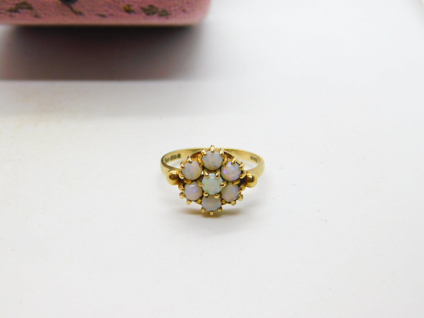 9ct Yellow Gold Natural Opal Floral Cluster Ring 1968 London Vintage