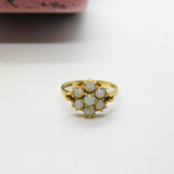9ct Yellow Gold Natural Opal Floral Cluster Ring 1968 London Vintage