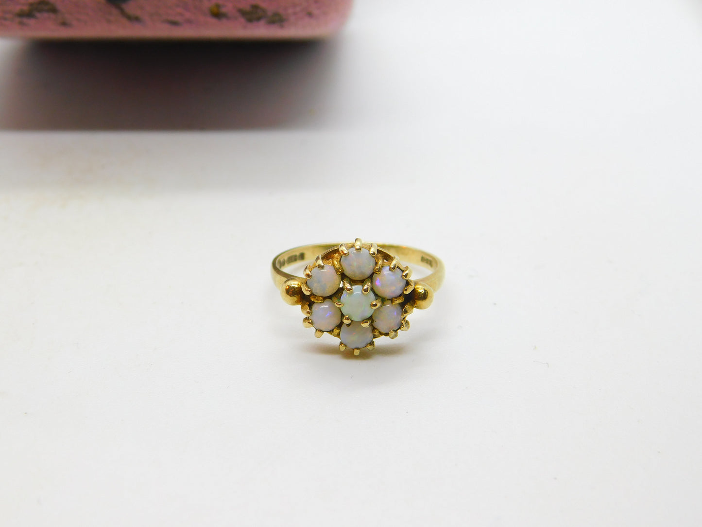 9ct Yellow Gold Natural Opal Floral Cluster Ring 1968 London Vintage