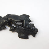 Victorian Carved Jet Hand Holding Flowers Mourning Brooch Antique c1860