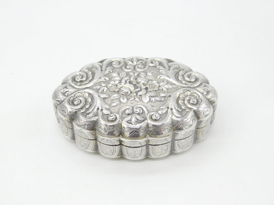 19th Century French Sterling Silver Decorated Floral Snuff Box Antique c1860