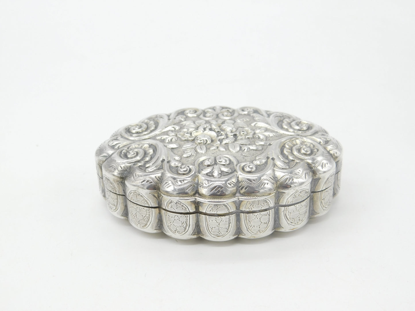 19th Century French Sterling Silver Decorated Floral Snuff Box Antique c1860