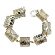 18ct Gold & Sterling Silver Abstract Designer Panel Bracelet Vintage c2000