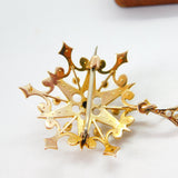 Edwardian 9ct Yellow Gold Seed Pearl Set Starburst Drop Pendant c1910 Antique