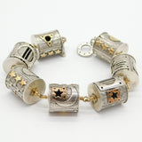 18ct Gold & Sterling Silver Abstract Designer Panel Bracelet Vintage c2000