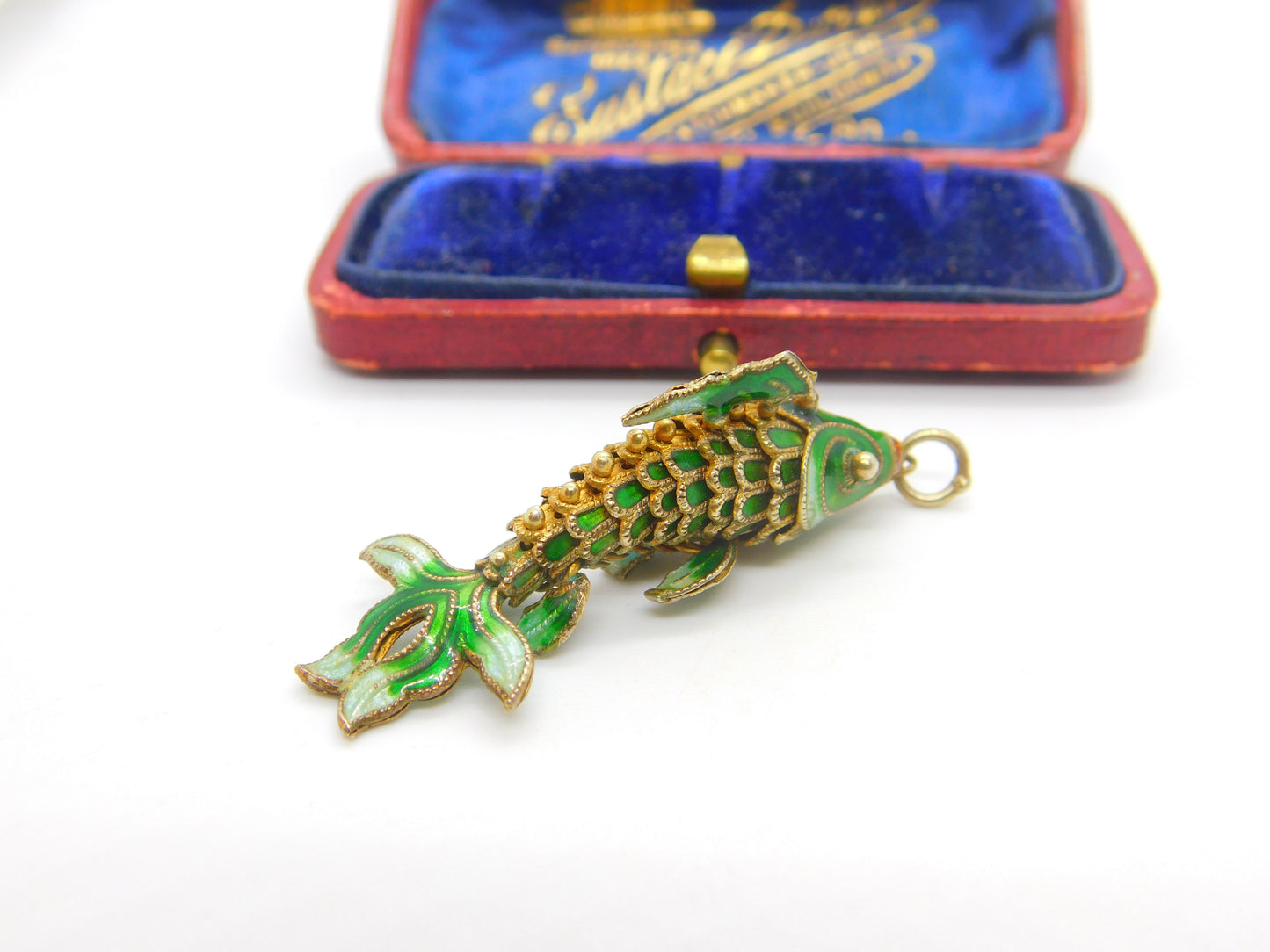 Sterling Silver Gilt & Colourful Enamel Flapping Fish Large Pendant Mid-Century