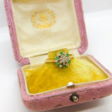18ct Yellow Gold, Emerald & Diamond Floral Cluster Ring 1973 Birmingham Vintage