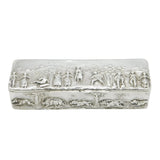 Scottish Victorian Sterling Silver Boar Hunt Scene Jewellery Box Antique 1883 Edinburgh