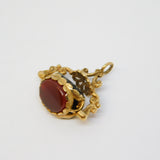 9ct Yellow Gold, Carnelian, Bloodstone & Agate Spinner Fob Vintage c1970