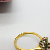 18ct Yellow Gold, Emerald & Diamond Floral Cluster Ring 1973 Birmingham Vintage
