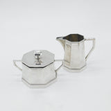 German .800 Silver Lidded Sugar Bowl & Cream Jug Modernist Antique c1900