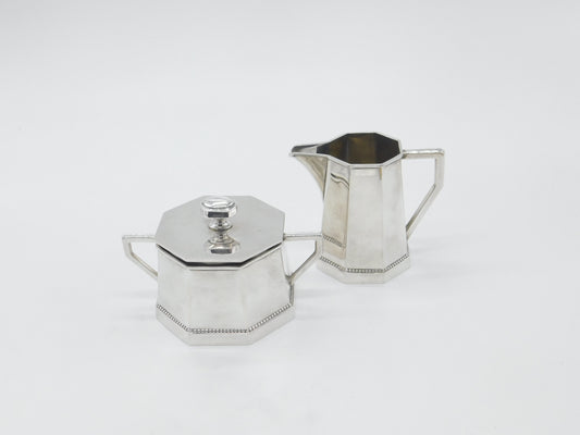 German .800 Silver Lidded Sugar Bowl & Cream Jug Modernist Antique c1900