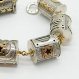 18ct Gold & Sterling Silver Abstract Designer Panel Bracelet Vintage c2000