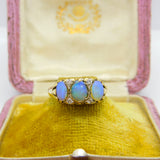 9ct Yellow Gold, Water Opal & White Spinel Victorian Style Boat Ring 1962
