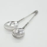 Pair of Victorian Sterling Silver Apostle Terminal Serving Spoons 1884 Sheffield