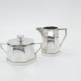 German .800 Silver Lidded Sugar Bowl & Cream Jug Modernist Antique c1900