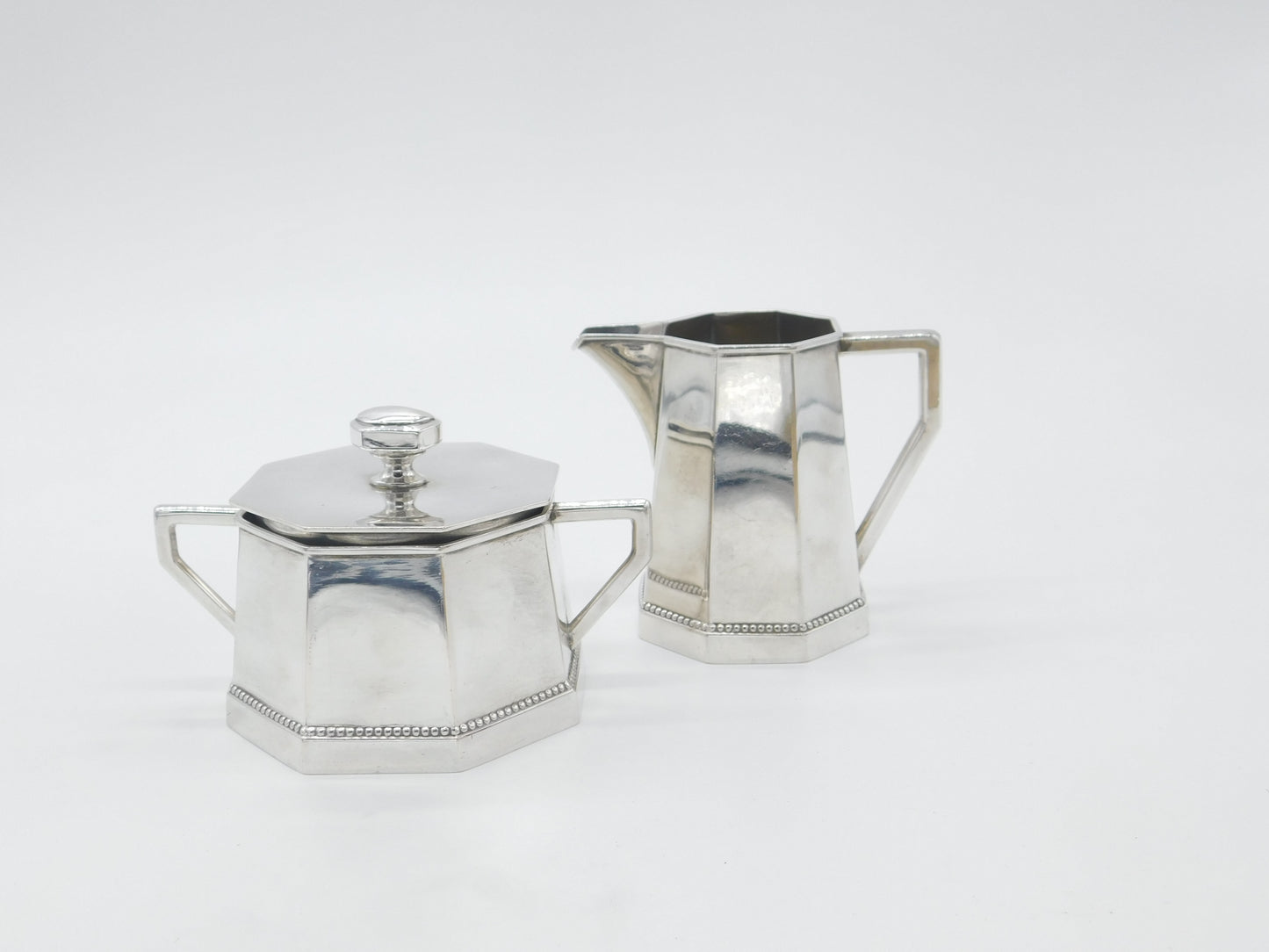 German .800 Silver Lidded Sugar Bowl & Cream Jug Modernist Antique c1900