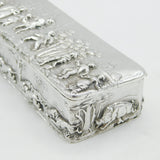 Scottish Victorian Sterling Silver Boar Hunt Scene Jewellery Box Antique 1883 Edinburgh