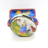 Georgian Biltson Colourful Enamel Milkmaid with Cows Patch Box Antique c1780
