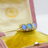 9ct Yellow Gold, Water Opal & White Spinel Victorian Style Boat Ring 1962