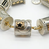 18ct Gold & Sterling Silver Abstract Designer Panel Bracelet Vintage c2000