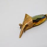 9ct Yellow Gold Citrine Glass Large Swordfish Charm Pendant Vintage 1981 London