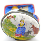 Georgian Biltson Colourful Enamel Milkmaid with Cows Patch Box Antique c1780