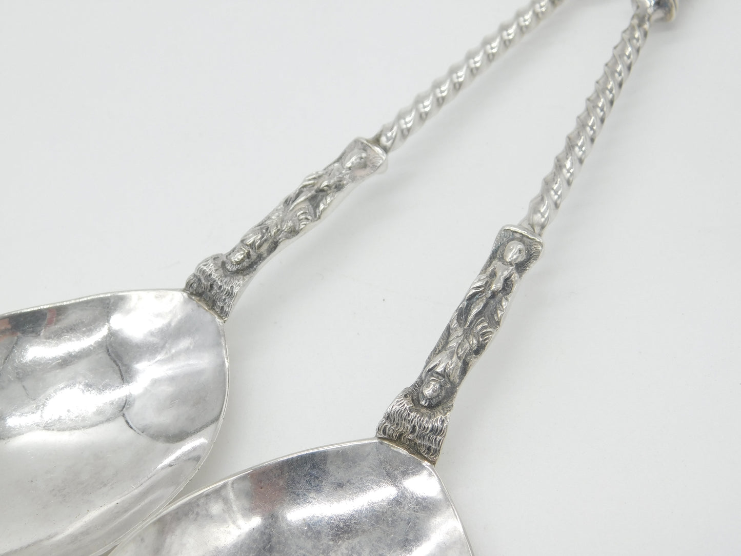 Pair of Victorian Sterling Silver Apostle Terminal Serving Spoons 1884 Sheffield