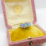 9ct Yellow Gold, Water Opal & White Spinel Victorian Style Boat Ring 1962