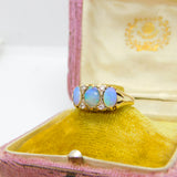 9ct Yellow Gold, Water Opal & White Spinel Victorian Style Boat Ring 1962