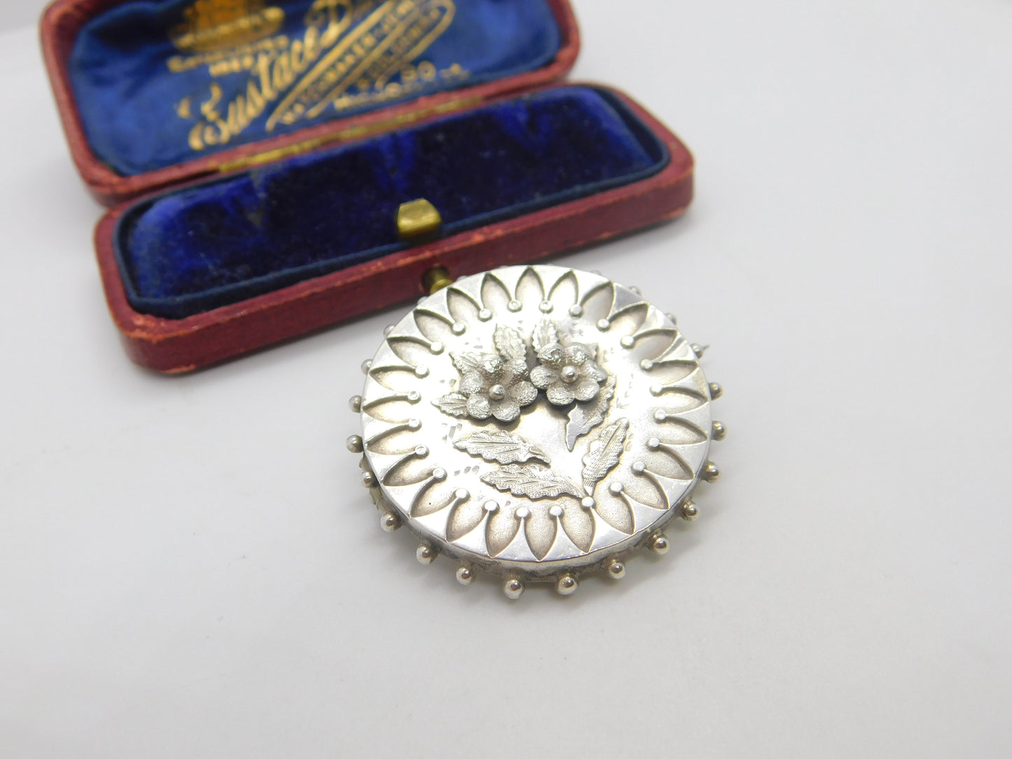 Victorian Sterling Silver Floral Pattern Sweetheart Brooch 1894 Birmingham