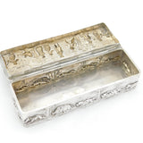 Scottish Victorian Sterling Silver Boar Hunt Scene Jewellery Box Antique 1883 Edinburgh