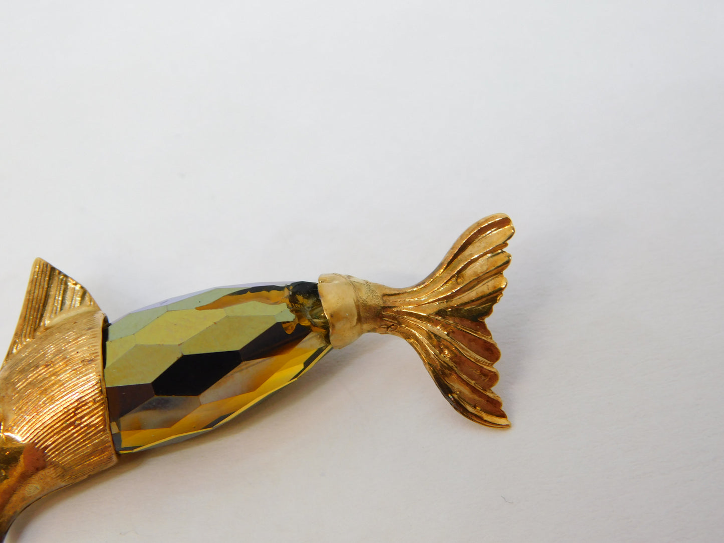 9ct Yellow Gold Citrine Glass Large Swordfish Charm Pendant Vintage 1981 London