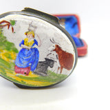 Georgian Biltson Colourful Enamel Milkmaid with Cows Patch Box Antique c1780