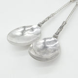 Pair of Victorian Sterling Silver Apostle Terminal Serving Spoons 1884 Sheffield