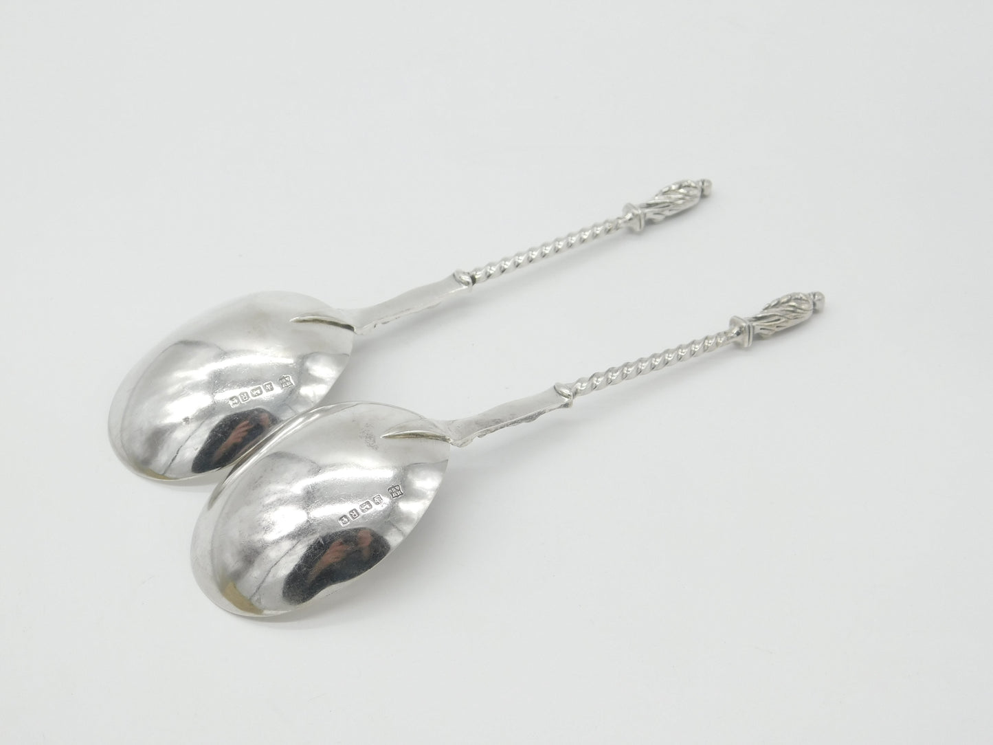 Pair of Victorian Sterling Silver Apostle Terminal Serving Spoons 1884 Sheffield