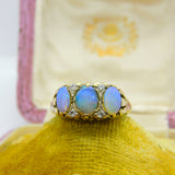 9ct Yellow Gold, Water Opal & White Spinel Victorian Style Boat Ring 1962