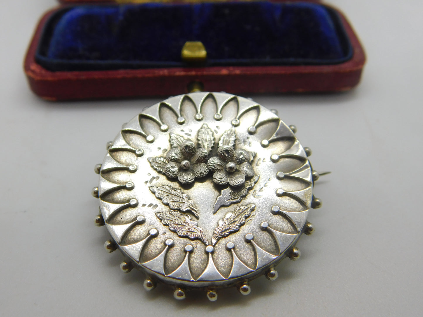 Victorian Sterling Silver Floral Pattern Sweetheart Brooch 1894 Birmingham