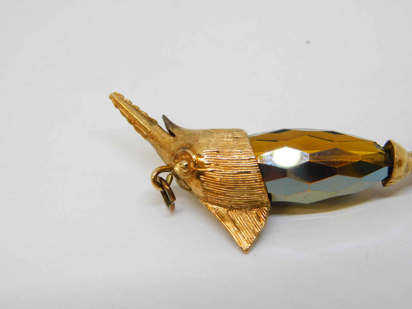 9ct Yellow Gold Citrine Glass Large Swordfish Charm Pendant Vintage 1981 London